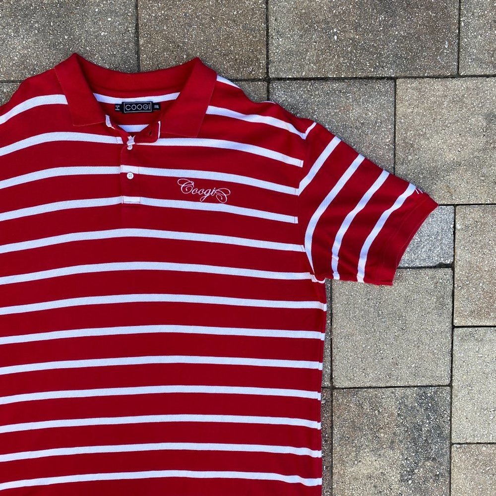Trap Hip Hop COOGI Red and White Striped Polo T Shirt Size 3XL XXXL Vtg Style
